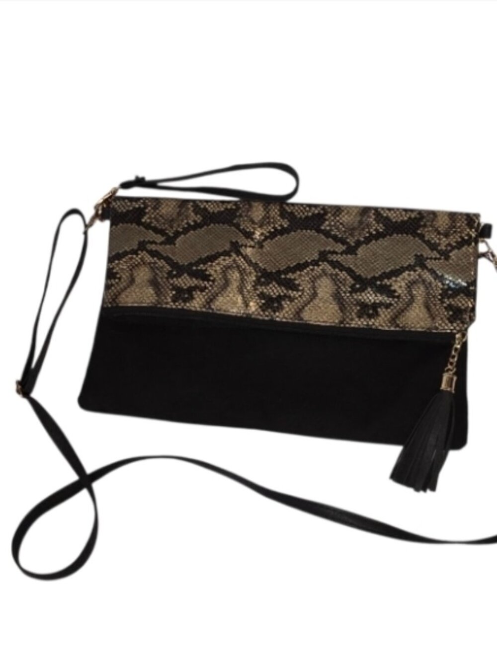 Foldover Crossbody Clutch Purse Snake Skin Animal Print Evening Bag Glam Tassel